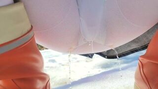 Little Panty Pee with a Pad on a Forest Road - porn video