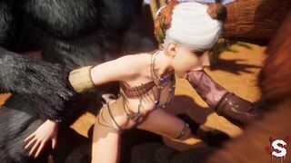 Sexy busty babe gets fucked by three huge minotaur cocks in extreme Wild Life sex - porn video