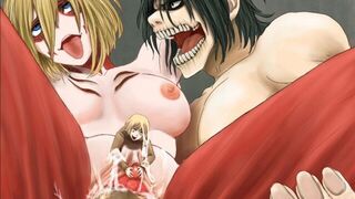 Attack on Titan Eren fuck Anne female Titan on ground with Armin anime hentai uncensored - porn video
