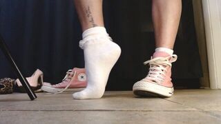 White Ruffled Socks Pink Converse Sneakers Tease - porn video
