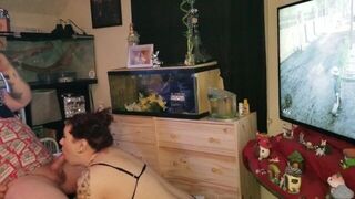 Getting my cock sucked playing video games with cumshot - porn video